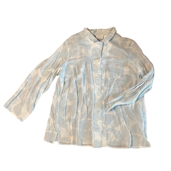 Elisabeth Liz Claiborne Floral Bell Sleeve Button Shirt Top 2X PLUS White Blue - Picture 6 of 14